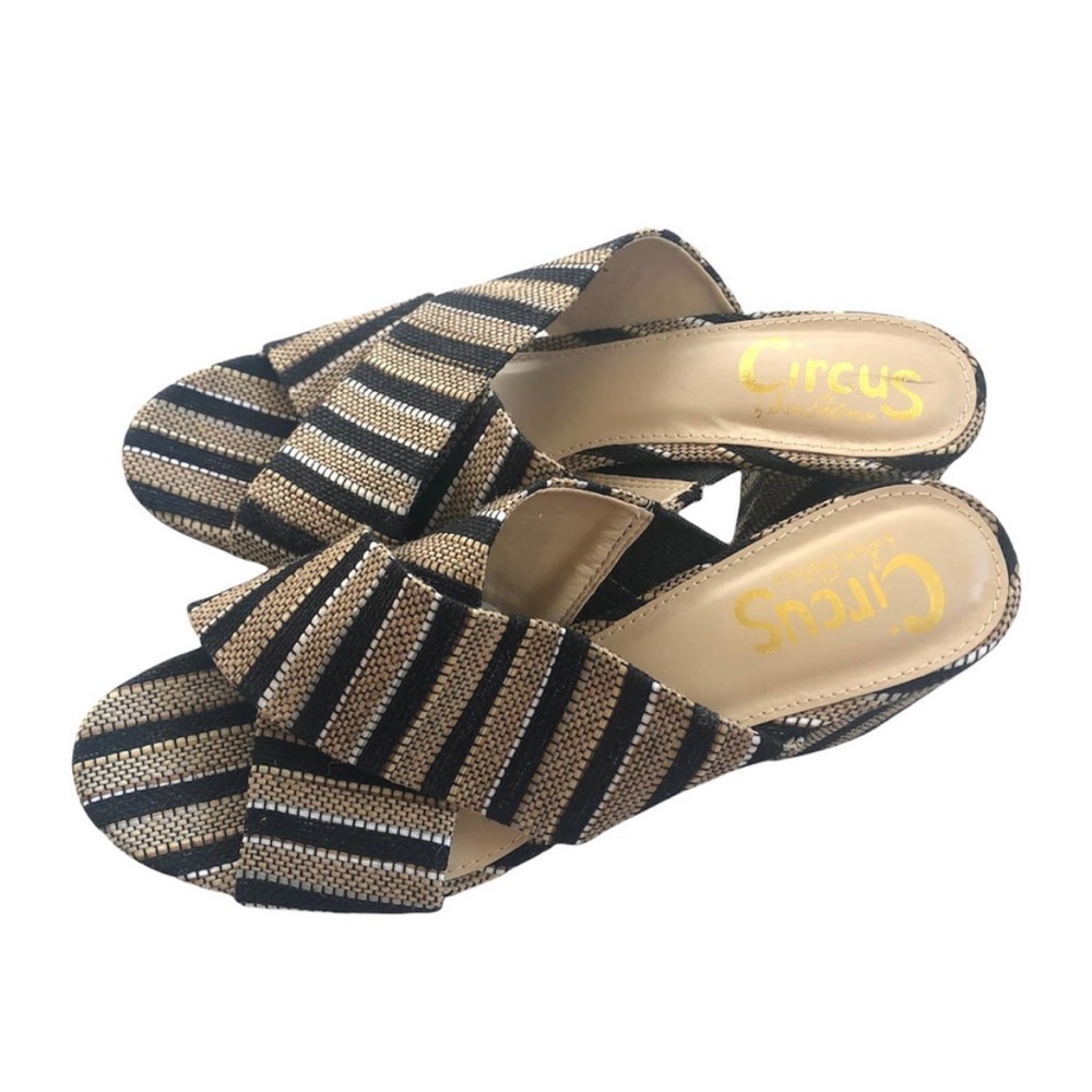 Circus by Sam Edelman Stevie Sandal Block Heel Mules Tan Black Striped